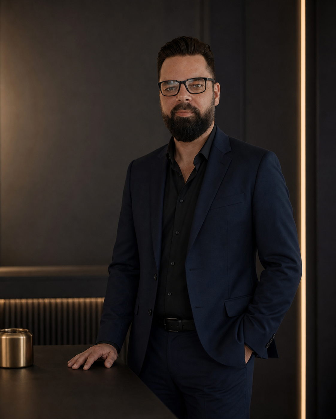René Matis in einem dunklen Business-Porträt